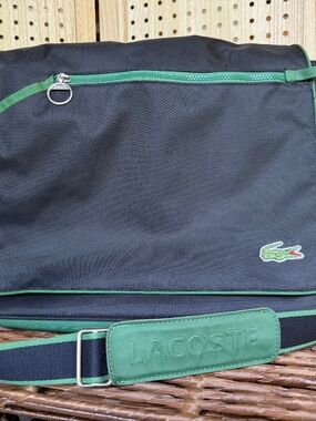 Lacoste Black & Green Crossbody Messenger Bag Laptop Bag Like New